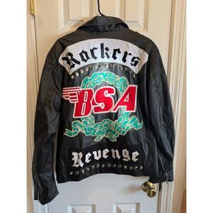 NWOT: George Michaels BSA Faux Leather jacket Men's M With Gloves and earings